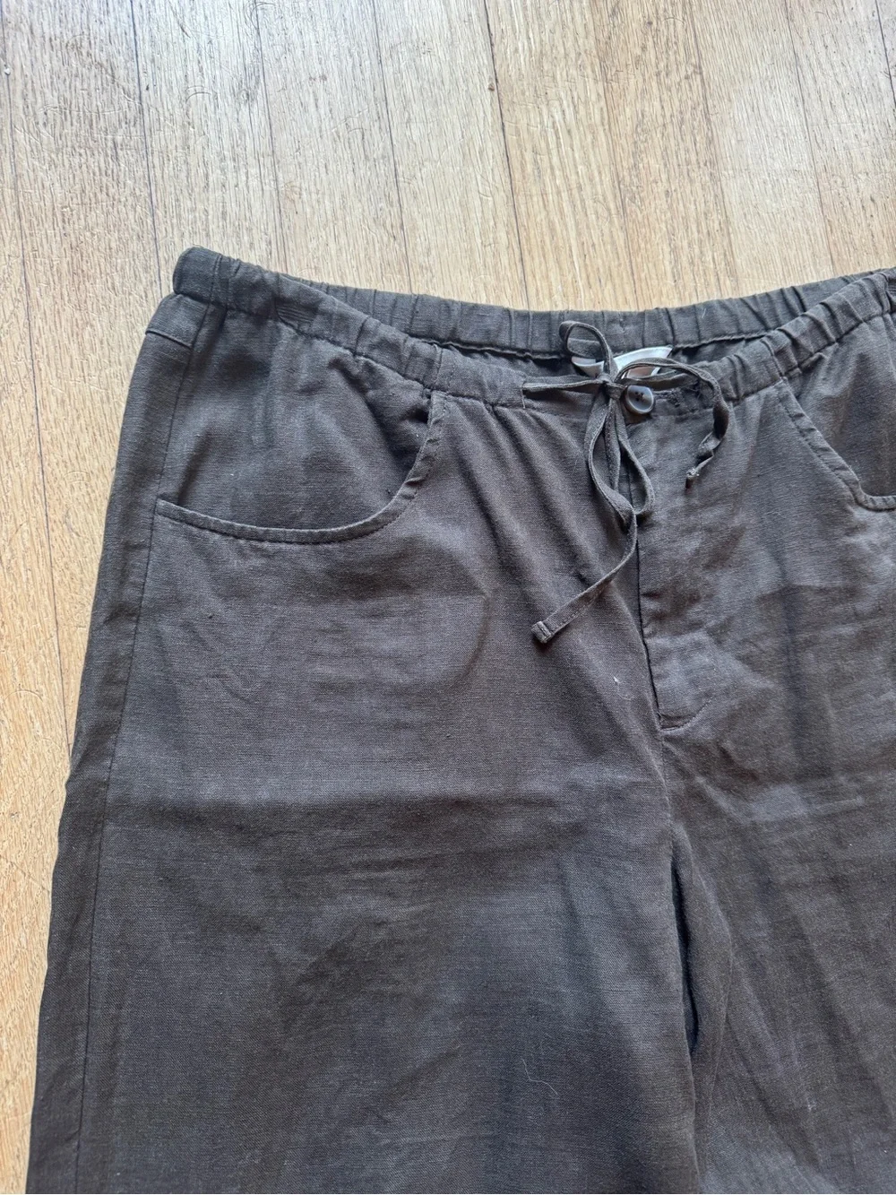Banana Republic Studio Wide Leg Drawstring Linen Pants Chocolate Brown M EUC